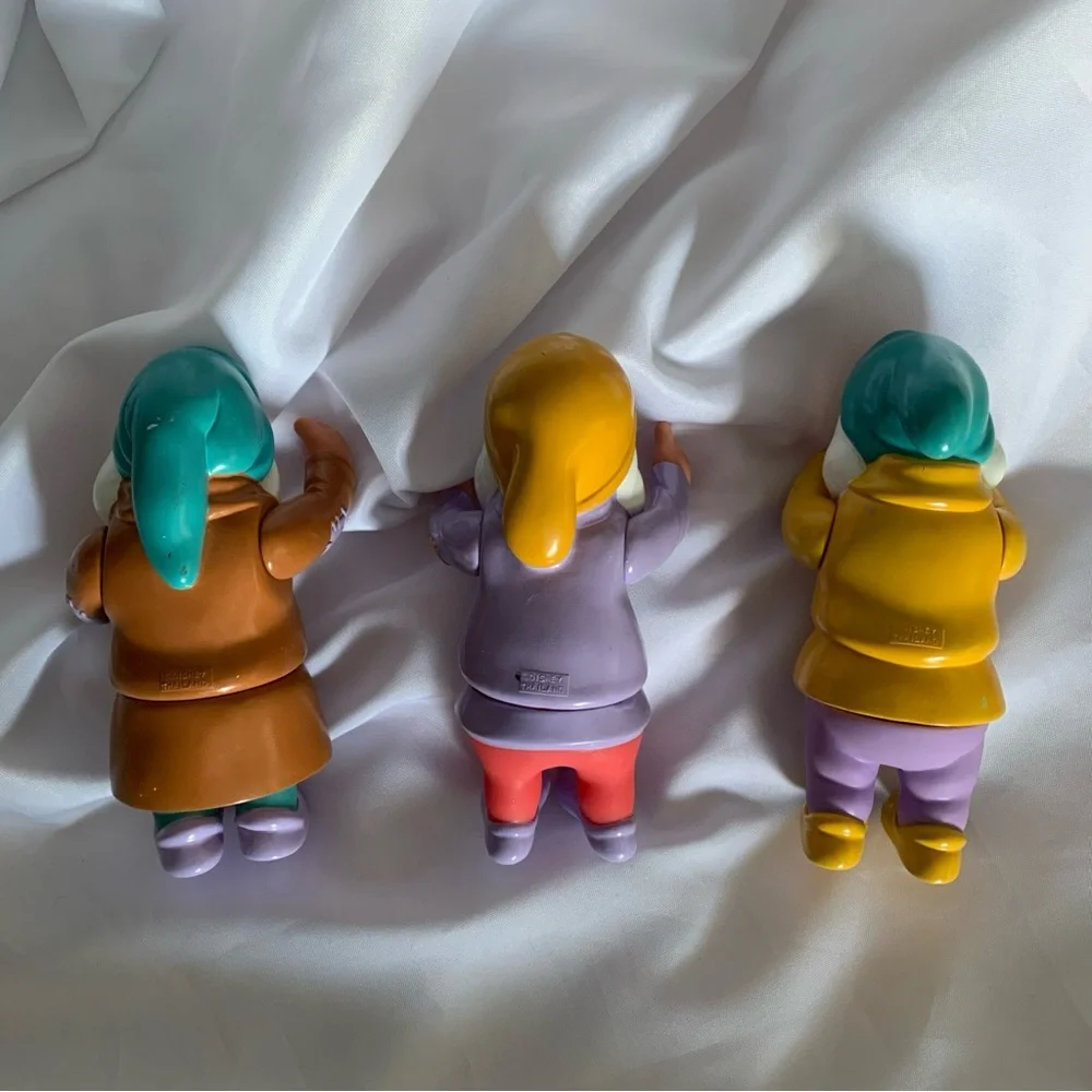 Set of 3 Colorful Dwarf Figurines From Snow White Sneezy Sleepy Happy